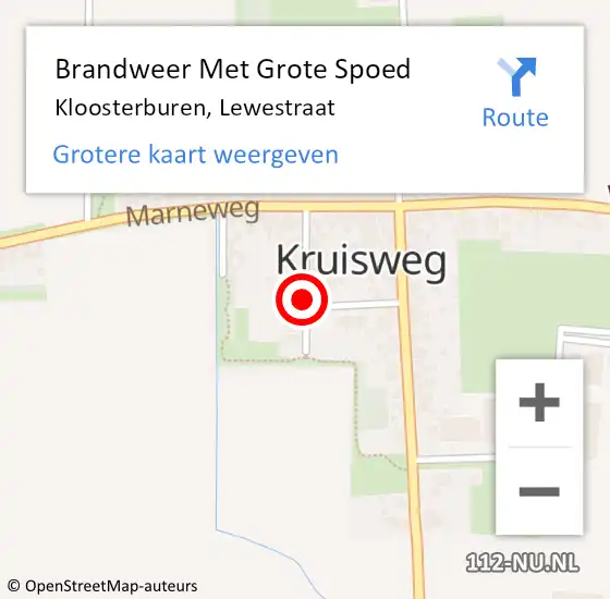 Locatie op kaart van de 112 melding: Brandweer Met Grote Spoed Naar Kloosterburen, Lewestraat op 11 mei 2016 19:04