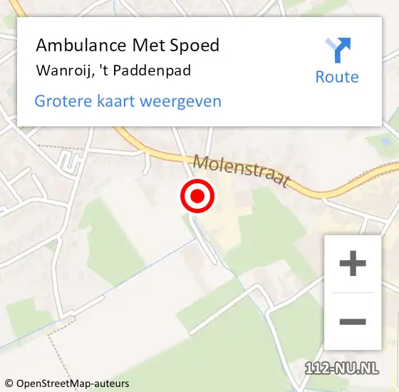 Locatie op kaart van de 112 melding: Ambulance Met Spoed Naar Wanroij, 'T Paddenpad op 11 mei 2016 21:18