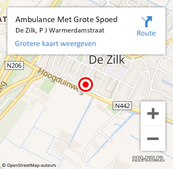 Locatie op kaart van de 112 melding: Ambulance Met Grote Spoed Naar De Zilk, P J Warmerdamstraat op 11 mei 2016 21:45