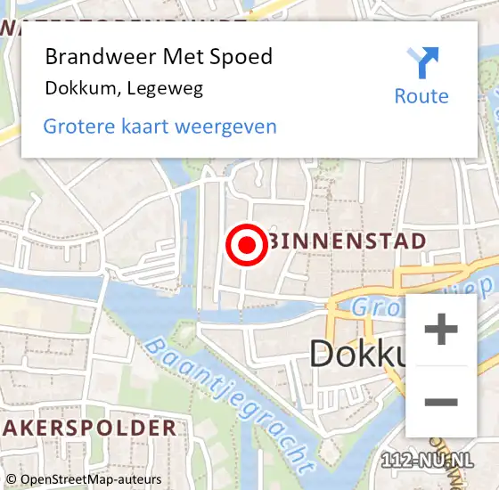 Locatie op kaart van de 112 melding: Brandweer Met Spoed Naar Dokkum, Legeweg op 11 mei 2016 23:23