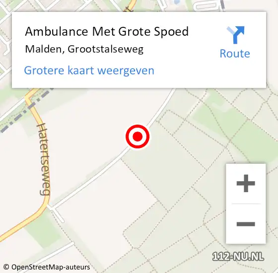 Locatie op kaart van de 112 melding: Ambulance Met Grote Spoed Naar Malden, Grootstalseweg op 11 mei 2016 23:30