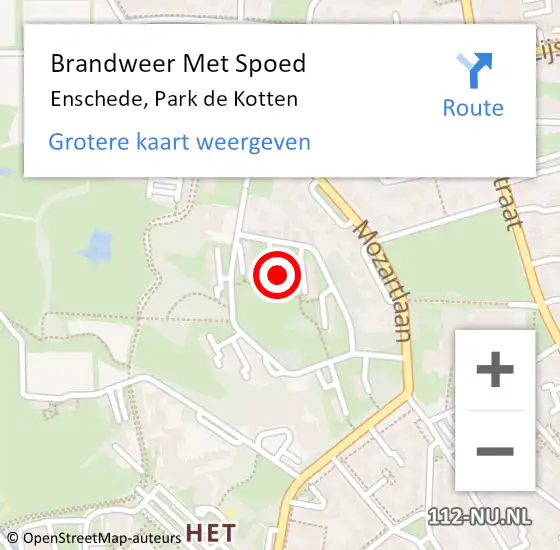 Locatie op kaart van de 112 melding: Brandweer Met Spoed Naar Enschede, Park de Kotten op 11 mei 2016 23:58