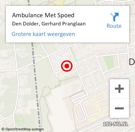 Locatie op kaart van de 112 melding: Ambulance Met Spoed Naar Den Dolder, Gerhard Pranglaan op 12 mei 2016 00:31