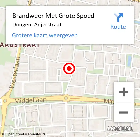 Locatie op kaart van de 112 melding: Brandweer Met Grote Spoed Naar Dongen, Anjerstraat op 12 mei 2016 02:33