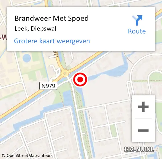 Locatie op kaart van de 112 melding: Brandweer Met Spoed Naar Leek, Diepswal op 12 mei 2016 06:27