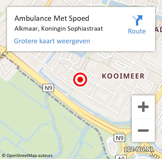 Locatie op kaart van de 112 melding: Ambulance Met Spoed Naar Alkmaar, Koningin Sophiastraat op 12 mei 2016 06:27