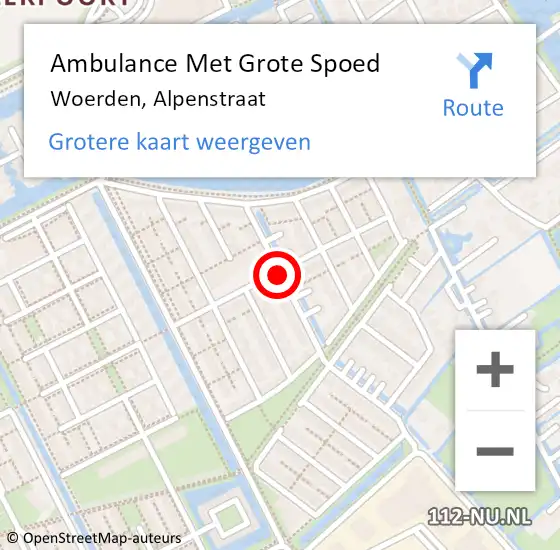 Locatie op kaart van de 112 melding: Ambulance Met Grote Spoed Naar Woerden, Alpenstraat op 12 mei 2016 07:28