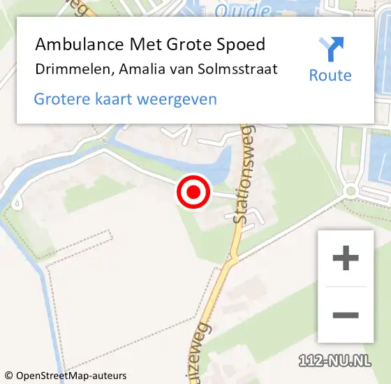 Locatie op kaart van de 112 melding: Ambulance Met Grote Spoed Naar Drimmelen, Amalia van Solmsstraat op 12 mei 2016 07:46