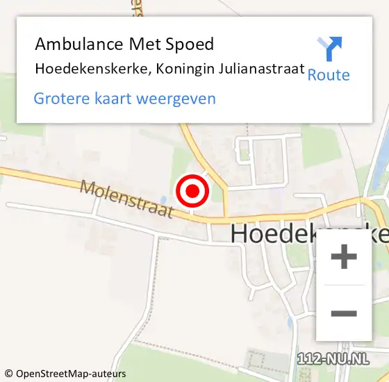 Locatie op kaart van de 112 melding: Ambulance Met Spoed Naar Hoedekenskerke, Koningin Julianastraat op 12 mei 2016 07:54