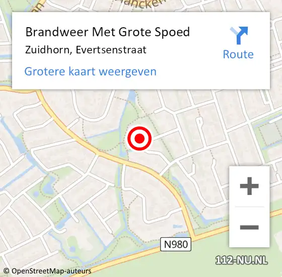 Locatie op kaart van de 112 melding: Brandweer Met Grote Spoed Naar Zuidhorn, Evertsenstraat op 12 mei 2016 09:44