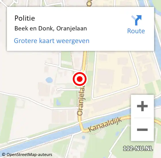 Locatie op kaart van de 112 melding: Politie Beek en Donk, Oranjelaan op 12 mei 2016 10:57