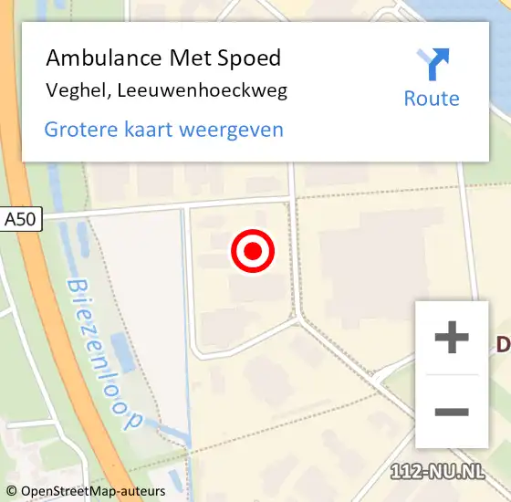Locatie op kaart van de 112 melding: Ambulance Met Spoed Naar Veghel, Leeuwenhoeckweg op 12 mei 2016 11:14