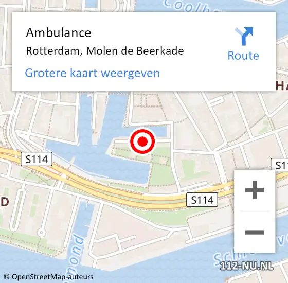 Locatie op kaart van de 112 melding: Ambulance Rotterdam, Molen de Beerkade op 12 mei 2016 12:36