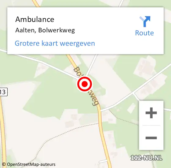 Locatie op kaart van de 112 melding: Ambulance Aalten, Bolwerkweg op 12 mei 2016 12:57