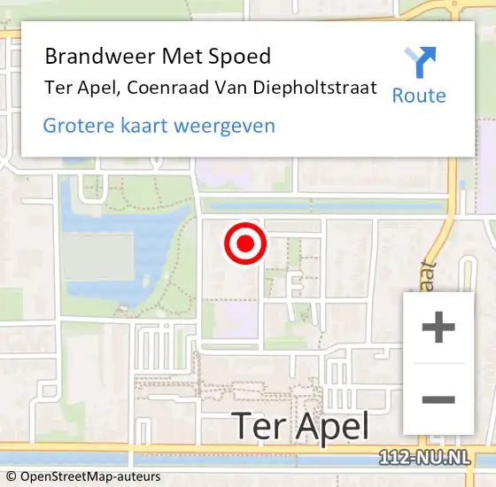 Locatie op kaart van de 112 melding: Brandweer Met Spoed Naar Ter Apel, Coenraad Van Diepholtstraat op 12 mei 2016 13:12