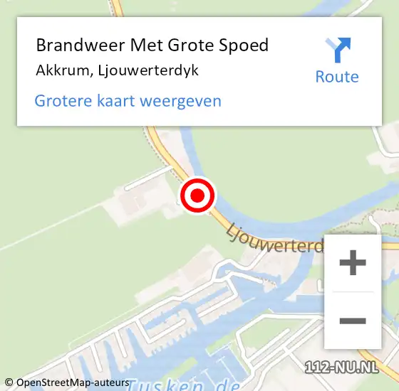 Locatie op kaart van de 112 melding: Brandweer Met Grote Spoed Naar Akkrum, Ljouwerterdyk op 12 mei 2016 13:35