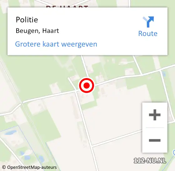 Locatie op kaart van de 112 melding: Politie Beugen, Haart op 12 mei 2016 13:41