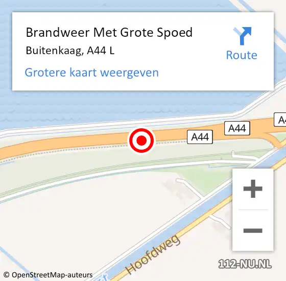 Locatie op kaart van de 112 melding: Brandweer Met Grote Spoed Naar Buitenkaag, A44 L hectometerpaal: 7,5 op 16 september 2013 08:04