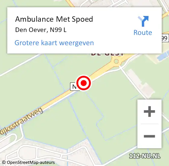 Locatie op kaart van de 112 melding: Ambulance Met Spoed Naar Den Oever, N99 L op 12 mei 2016 15:40