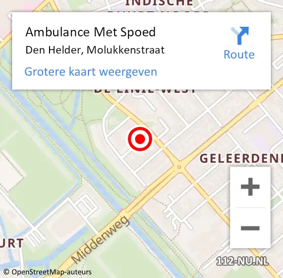 Locatie op kaart van de 112 melding: Ambulance Met Spoed Naar Den Helder, Molukkenstraat op 12 mei 2016 16:26