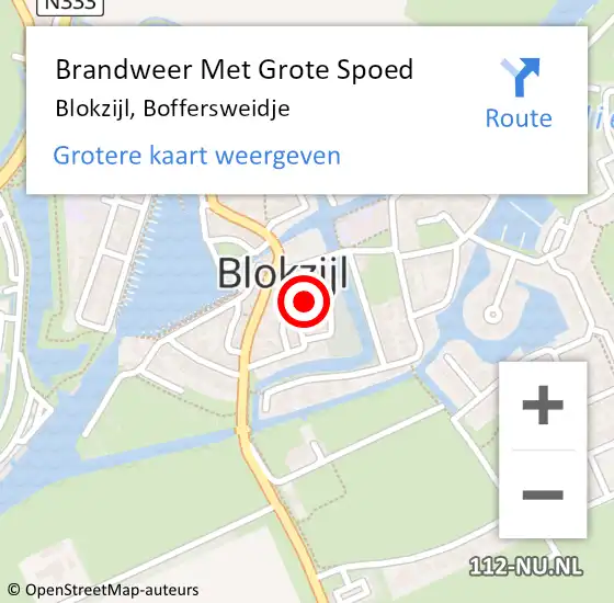 Locatie op kaart van de 112 melding: Brandweer Met Grote Spoed Naar Blokzijl, Boffersweidje op 12 mei 2016 16:33