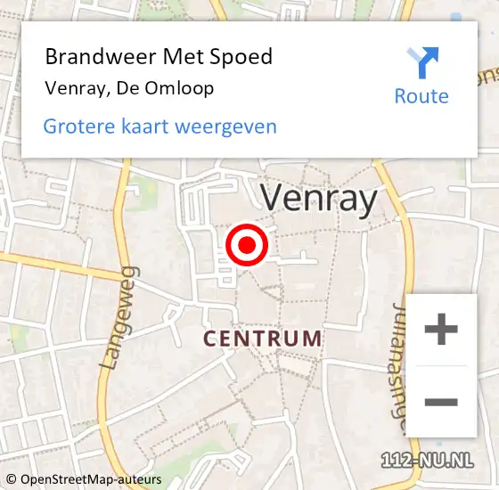 Locatie op kaart van de 112 melding: Brandweer Met Spoed Naar Venray, De Omloop op 12 mei 2016 17:11