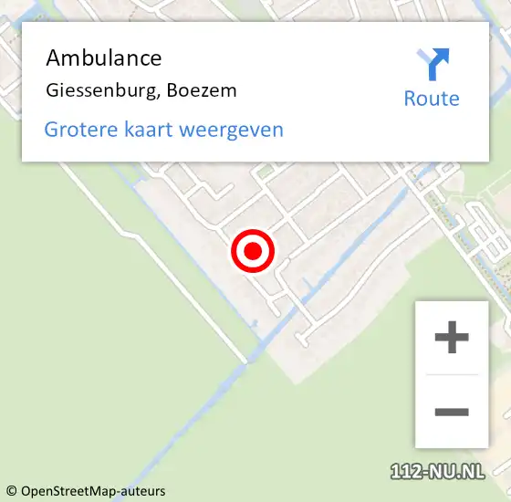 Locatie op kaart van de 112 melding: Ambulance Giessenburg, Boezem op 12 mei 2016 17:41