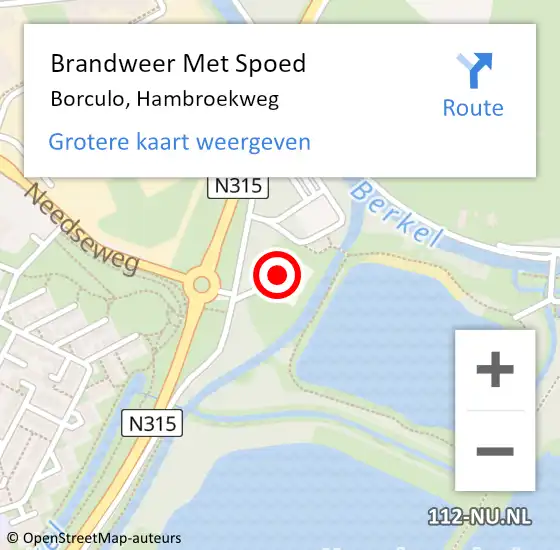 Locatie op kaart van de 112 melding: Brandweer Met Spoed Naar Borculo, Hambroekweg op 12 mei 2016 17:50