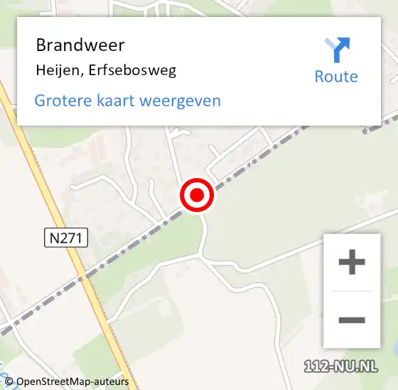 Locatie op kaart van de 112 melding: Brandweer Heijen, Erfsebosweg op 12 mei 2016 18:04