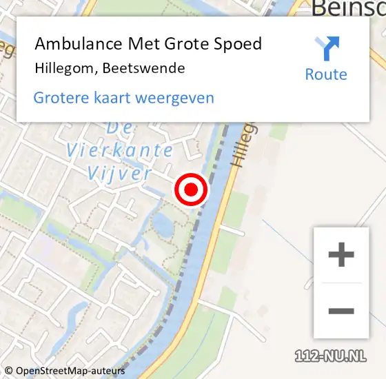 Locatie op kaart van de 112 melding: Ambulance Met Grote Spoed Naar Hillegom, Beetswende op 12 mei 2016 18:24