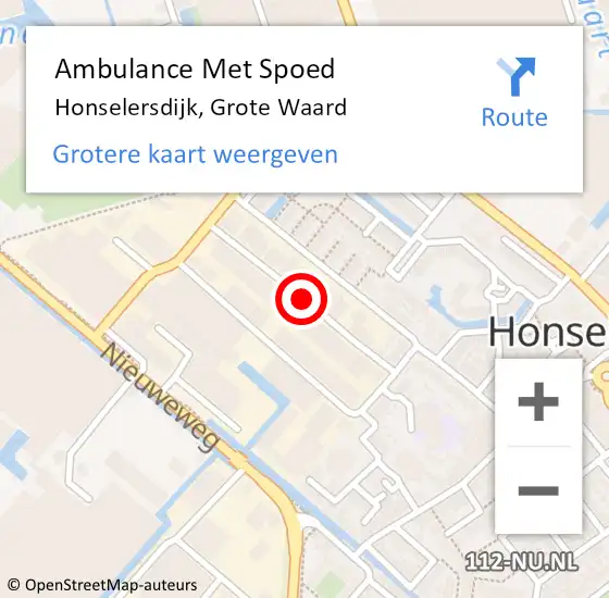 Locatie op kaart van de 112 melding: Ambulance Met Spoed Naar Honselersdijk, Grote Waard op 12 mei 2016 18:41