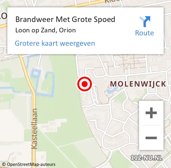 Locatie op kaart van de 112 melding: Brandweer Met Grote Spoed Naar Loon op Zand, Orion op 12 mei 2016 20:41