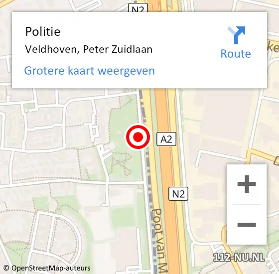 Locatie op kaart van de 112 melding: Politie Veldhoven, Peter Zuidlaan op 12 mei 2016 21:03