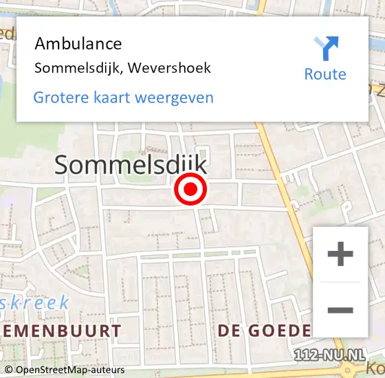 Locatie op kaart van de 112 melding: Ambulance Sommelsdijk, Wevershoek op 14 december 2013 21:31