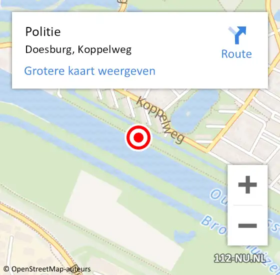 Locatie op kaart van de 112 melding: Politie Doesburg, Koppelweg op 14 december 2013 22:04