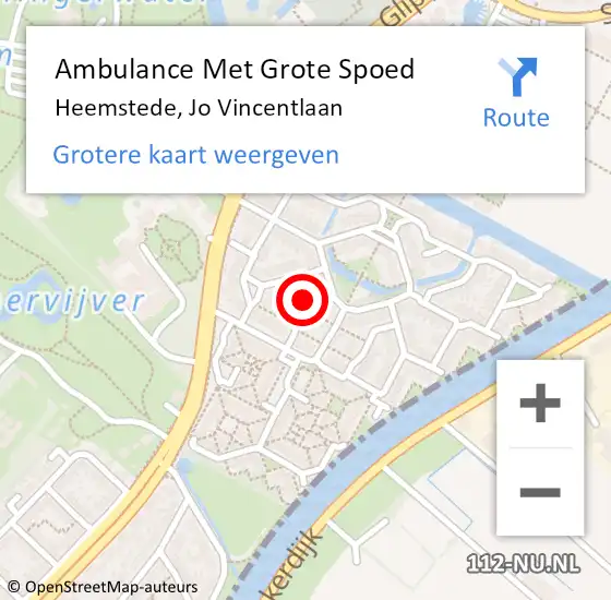 Locatie op kaart van de 112 melding: Ambulance Met Grote Spoed Naar Heemstede, Jo Vincentlaan op 13 mei 2016 09:22