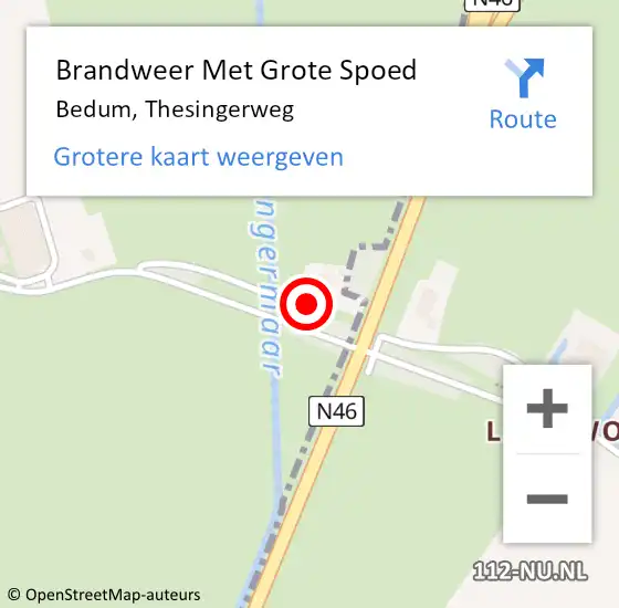 Locatie op kaart van de 112 melding: Brandweer Met Grote Spoed Naar Bedum, Thesingerweg op 13 mei 2016 09:47