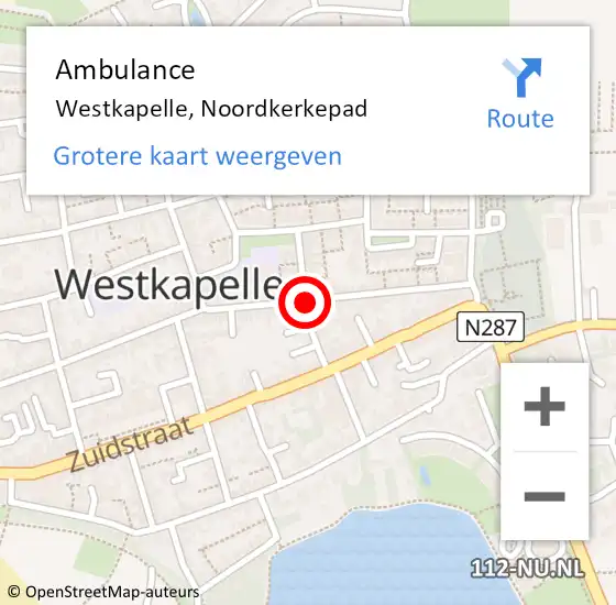 Locatie op kaart van de 112 melding: Ambulance Westkapelle, Noordkerkepad op 13 mei 2016 10:03