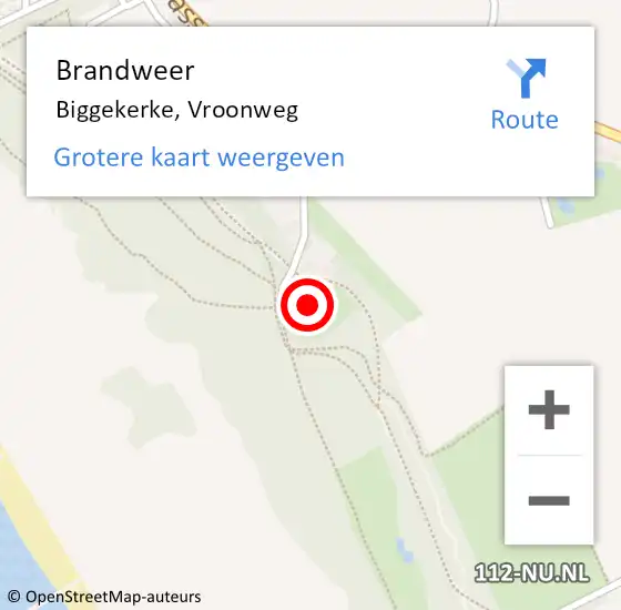 Locatie op kaart van de 112 melding: Brandweer Biggekerke, Vroonweg op 13 mei 2016 10:13