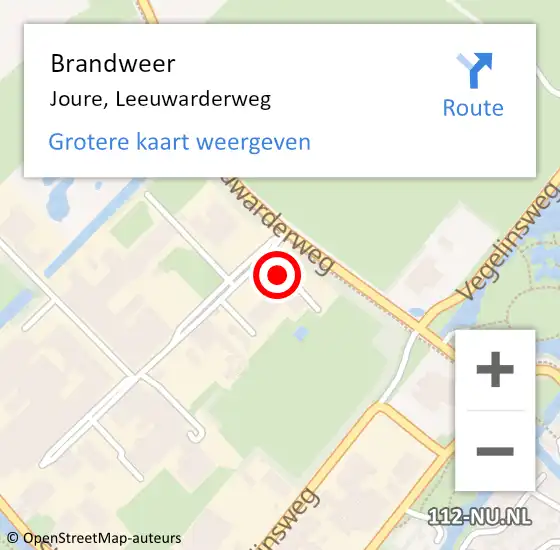 Locatie op kaart van de 112 melding: Brandweer Joure, Leeuwarderweg op 13 mei 2016 11:03