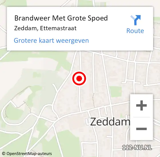 Locatie op kaart van de 112 melding: Brandweer Met Grote Spoed Naar Zeddam, Ettemastraat op 13 mei 2016 11:05