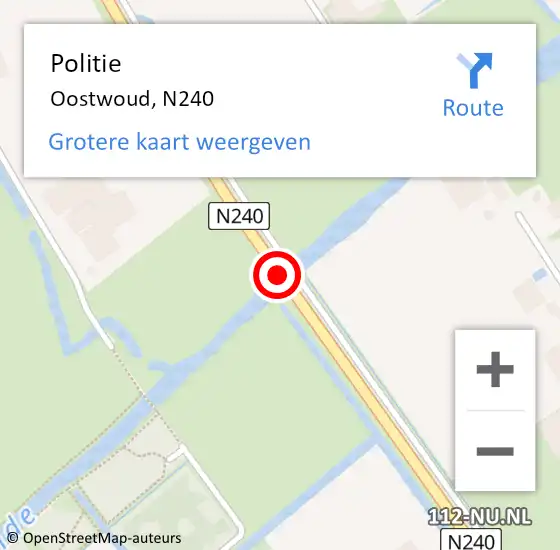 Locatie op kaart van de 112 melding: Politie Oostwoud, N240 op 13 mei 2016 11:33