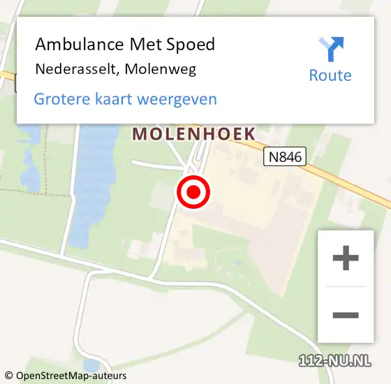 Locatie op kaart van de 112 melding: Ambulance Met Spoed Naar Nederasselt, Molenweg op 13 mei 2016 11:53