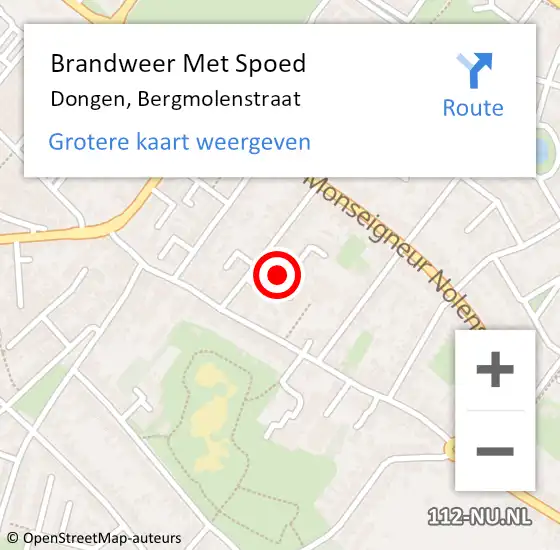 Locatie op kaart van de 112 melding: Brandweer Met Spoed Naar Dongen, Bergmolenstraat op 13 mei 2016 12:45