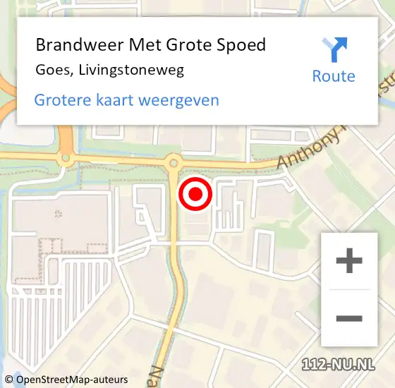 Locatie op kaart van de 112 melding: Brandweer Met Grote Spoed Naar Goes, Livingstoneweg op 13 mei 2016 13:27