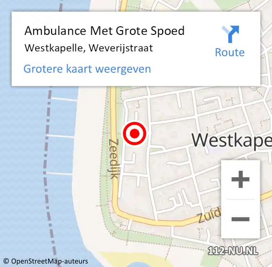 Locatie op kaart van de 112 melding: Ambulance Met Grote Spoed Naar Westkapelle, Weverijstraat op 14 december 2013 22:53