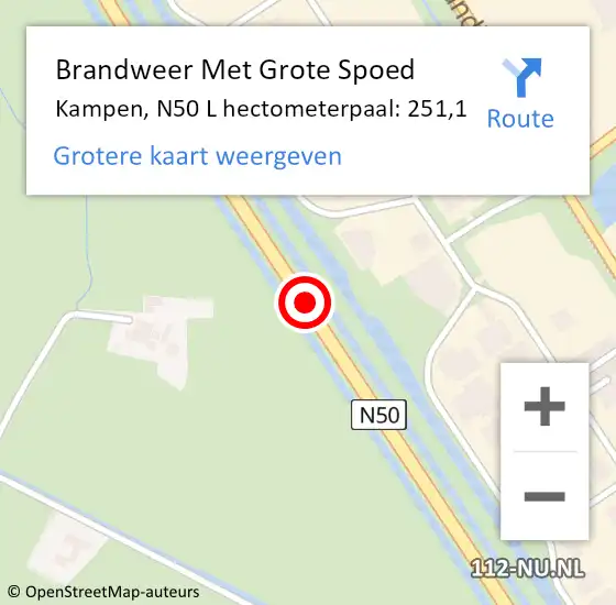 Locatie op kaart van de 112 melding: Brandweer Met Grote Spoed Naar Kampen, N50 R hectometerpaal: 251,0 op 13 mei 2016 14:16