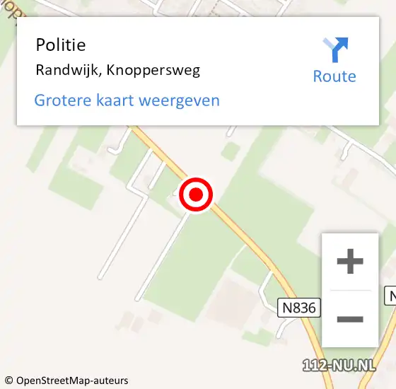 Locatie op kaart van de 112 melding: Politie Randwijk, Knoppersweg op 13 mei 2016 15:23