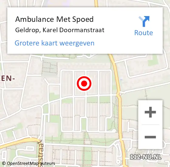 Locatie op kaart van de 112 melding: Ambulance Met Spoed Naar Geldrop, Karel Doormanstraat op 13 mei 2016 15:28