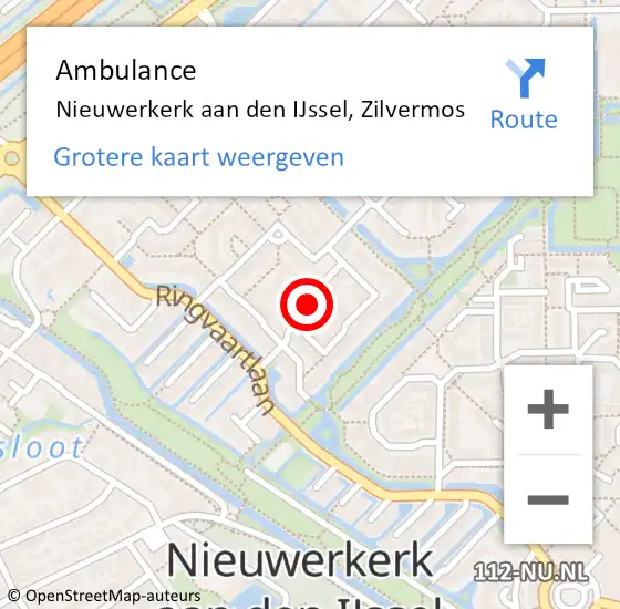 Locatie op kaart van de 112 melding: Ambulance Nieuwerkerk aan den IJssel, Zilvermos op 13 mei 2016 15:36